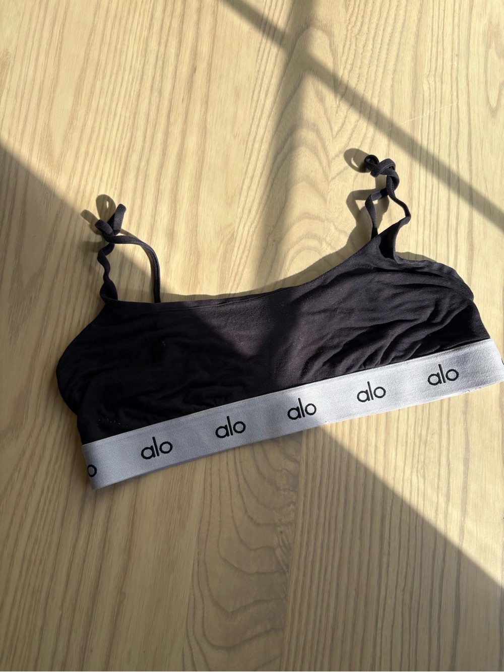 ALO Yoga Black Bralette with Gray Logo Band